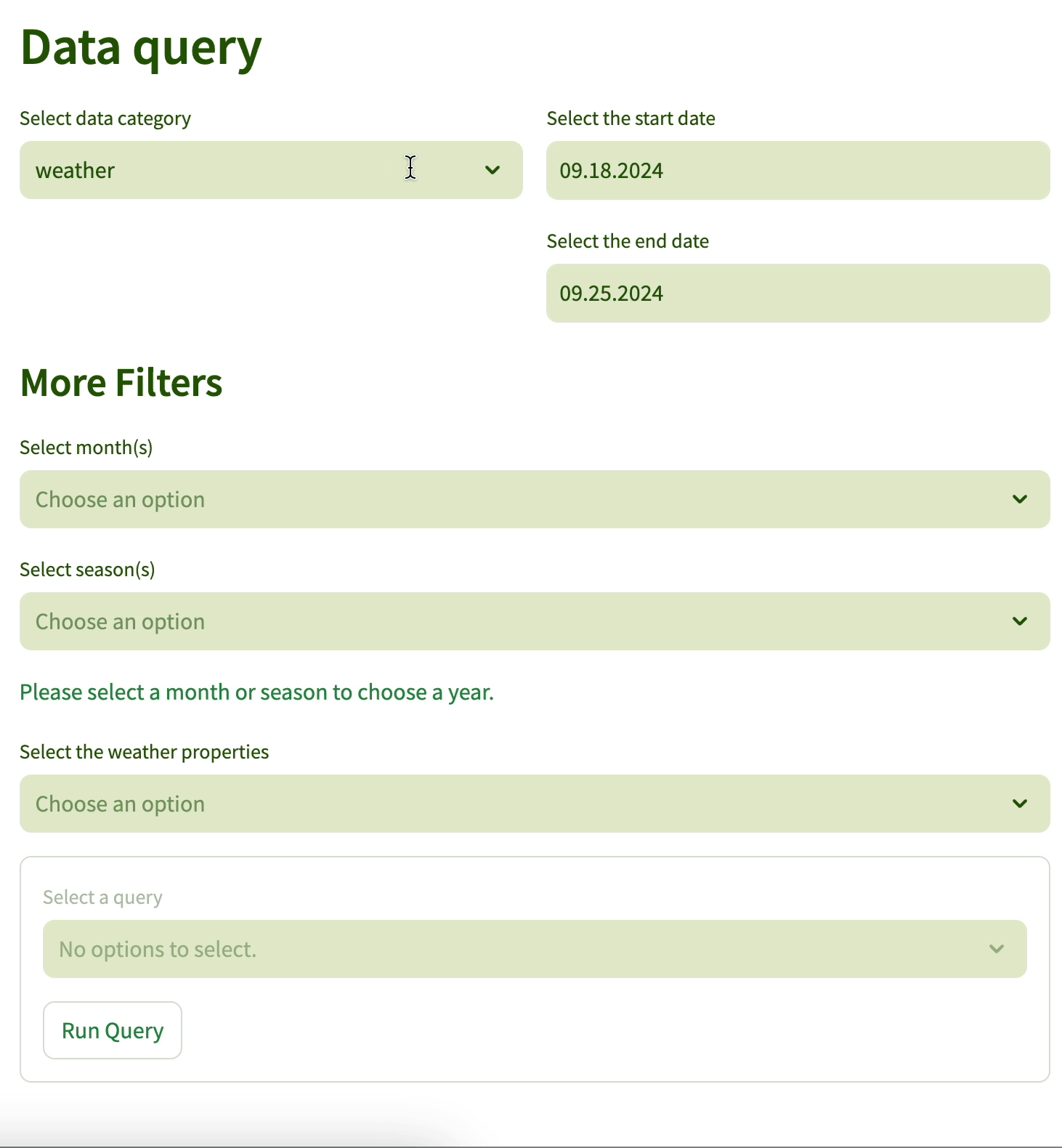A GIF showing the data querying section in the data access point in the dashboard